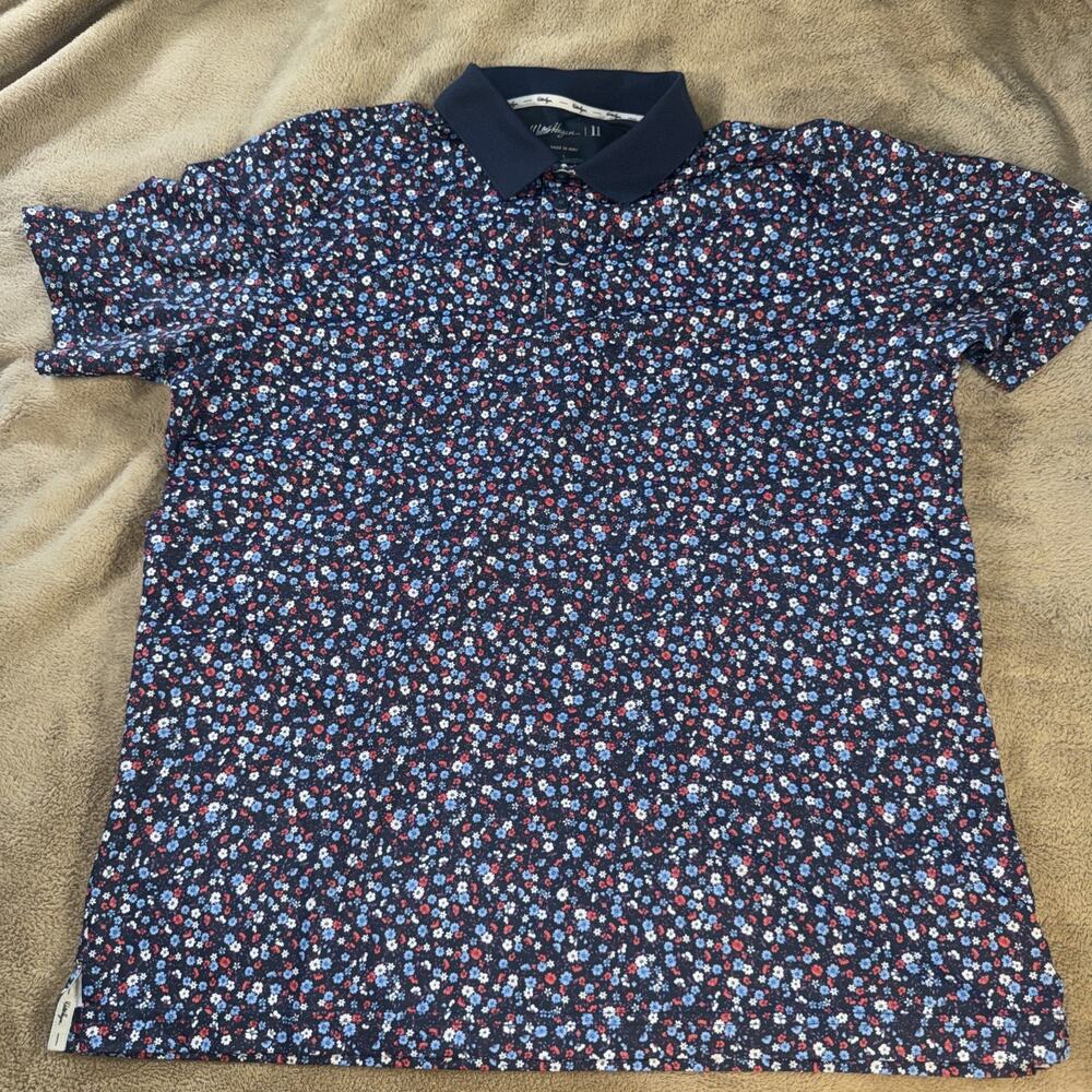 Walter Hagen Golf Shirt Large Flowers Print Ted/white/Blue Men Large Summer Feel